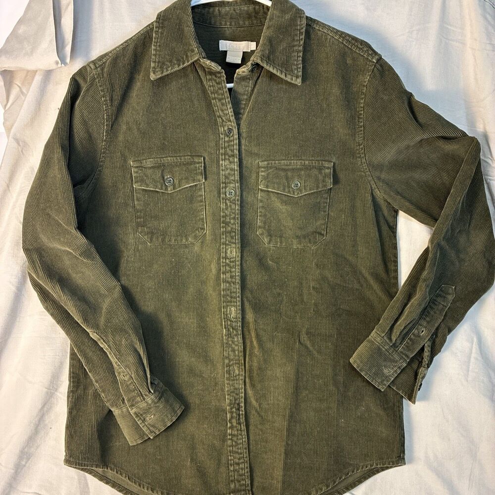 Vintage J.CREW Olive Green Corduroy Button Front Shirt Women's Sz. S